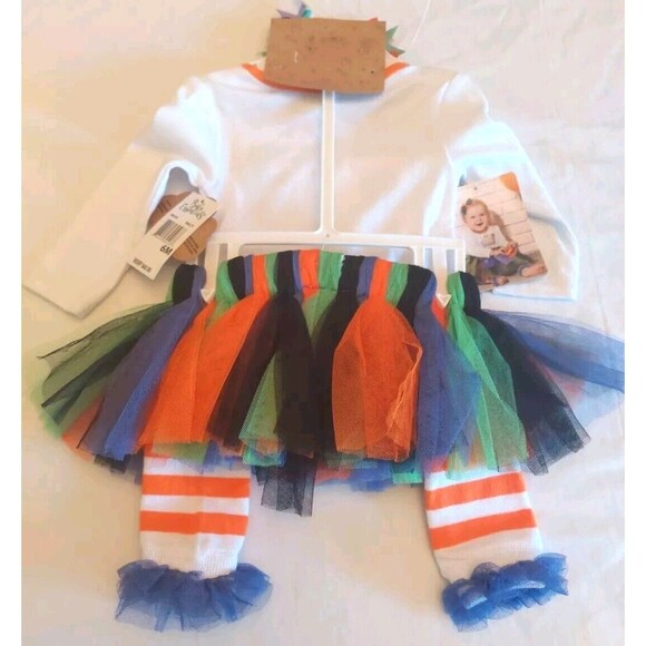 NWT Baby Essentials 4 Pc Fall Halloween Set: Skirt Tutu Bow Top Leg warmers 3 Mo - Picture 2 of 7